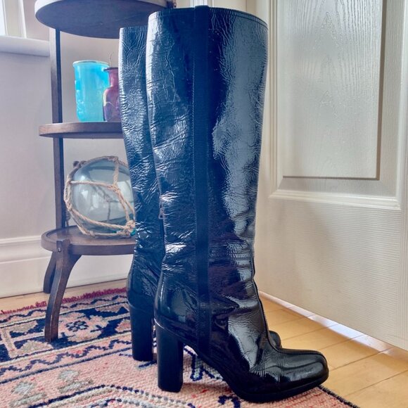 Prada Vintage Black Patent Leather Heeled Boots - Picture 4 of 14